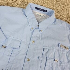 Columbia PFG Bahama Omni Shade Mens XL Blue Vented Button Down Short Sleeve
